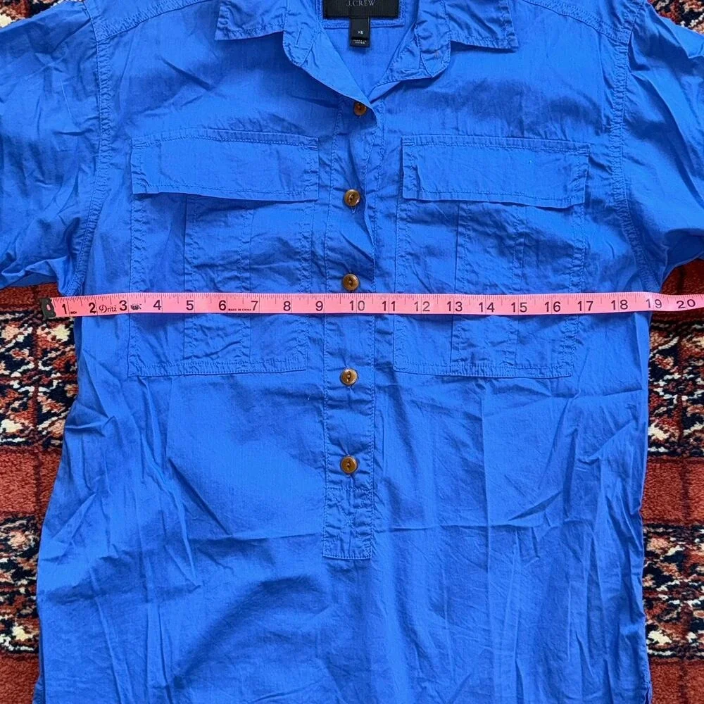 J.Crew‎ Women's XS Cobalt Blue Short Sleeve Button Front PULLOVER Shirt